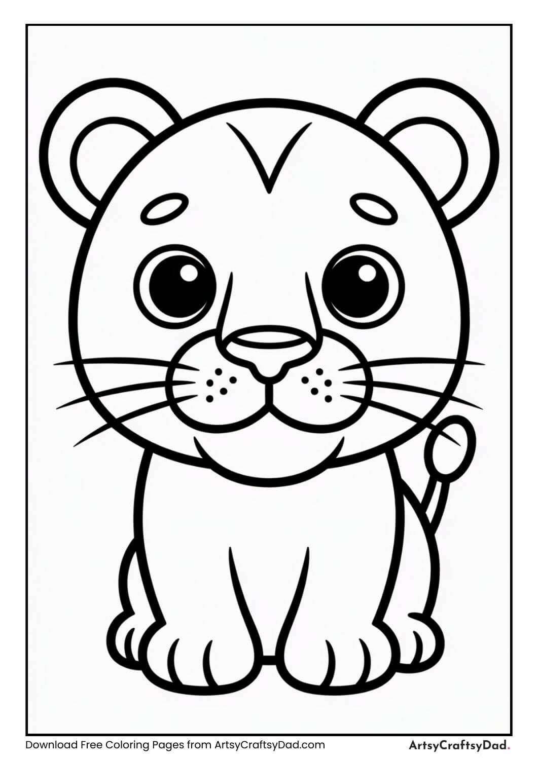 Cute lion face close-up coloring page