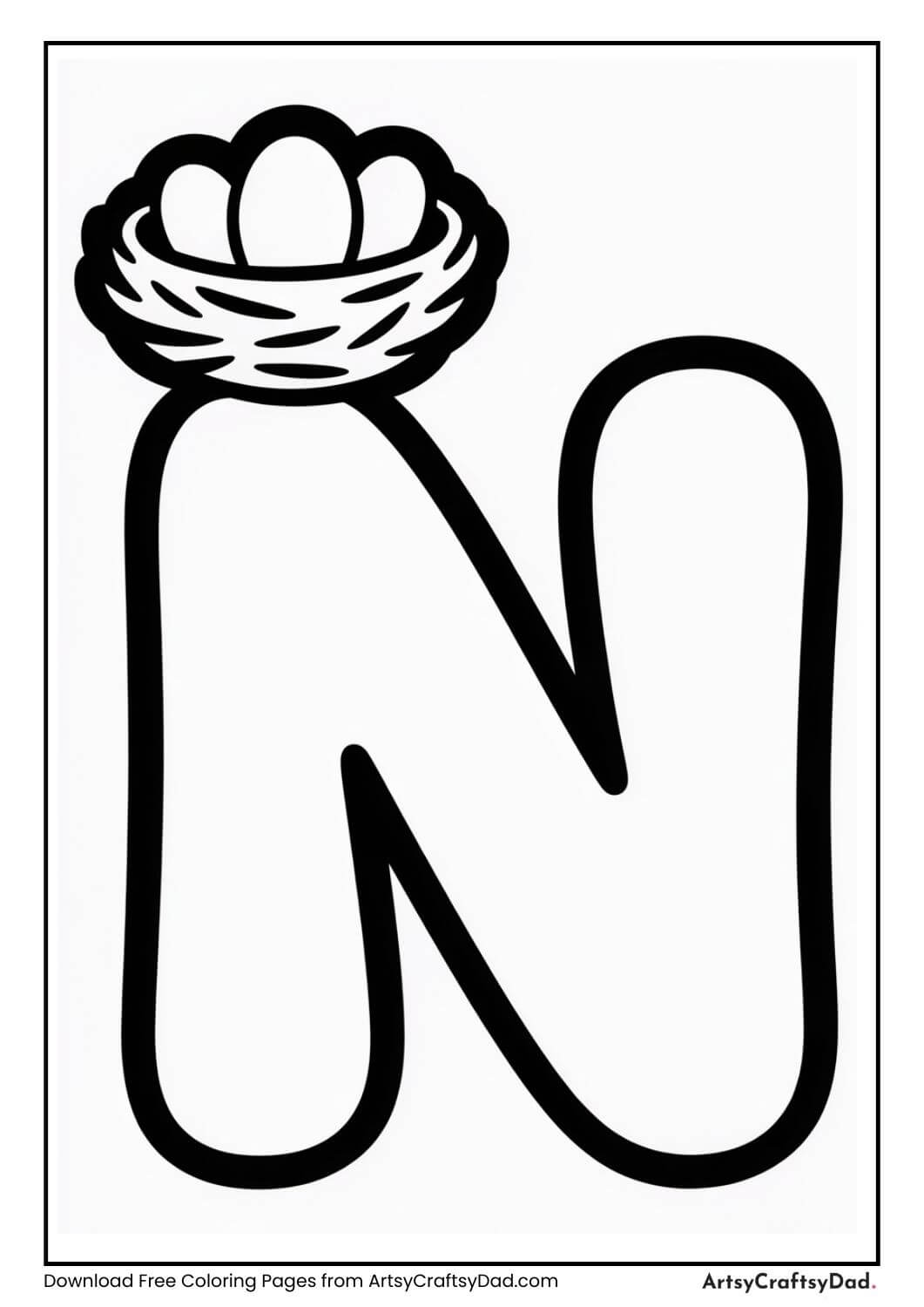 Alphabet N nest coloring page
