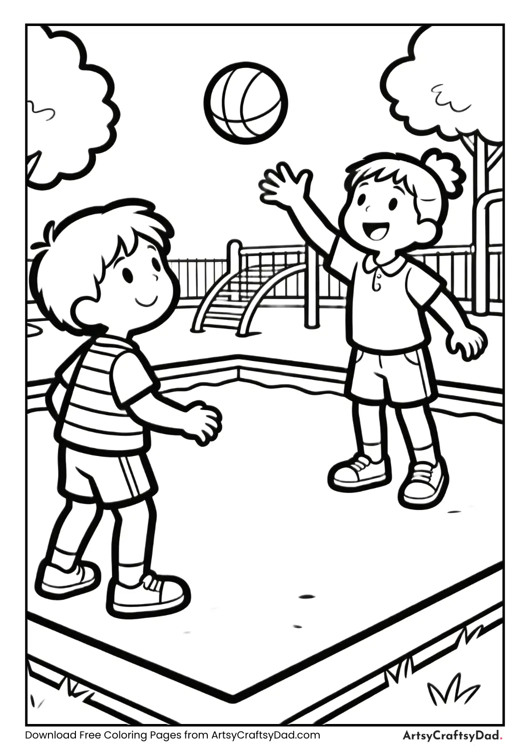 Playground ball play coloring page