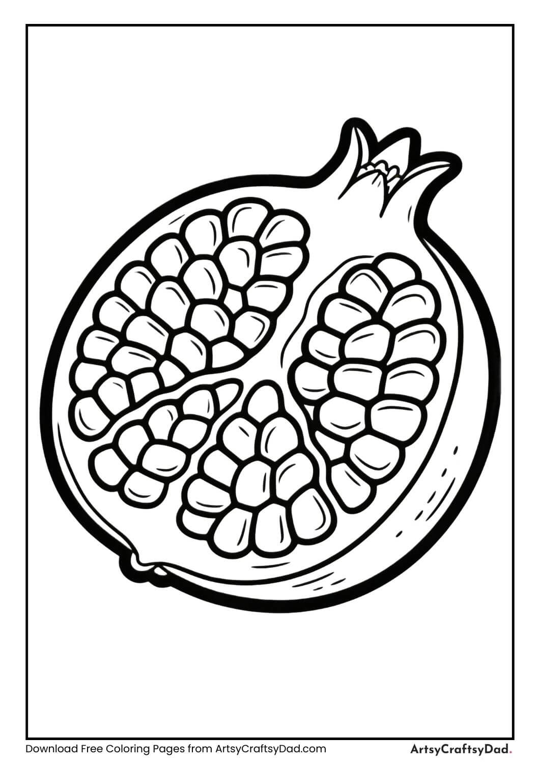 Black and white pomegranate coloring page for kids