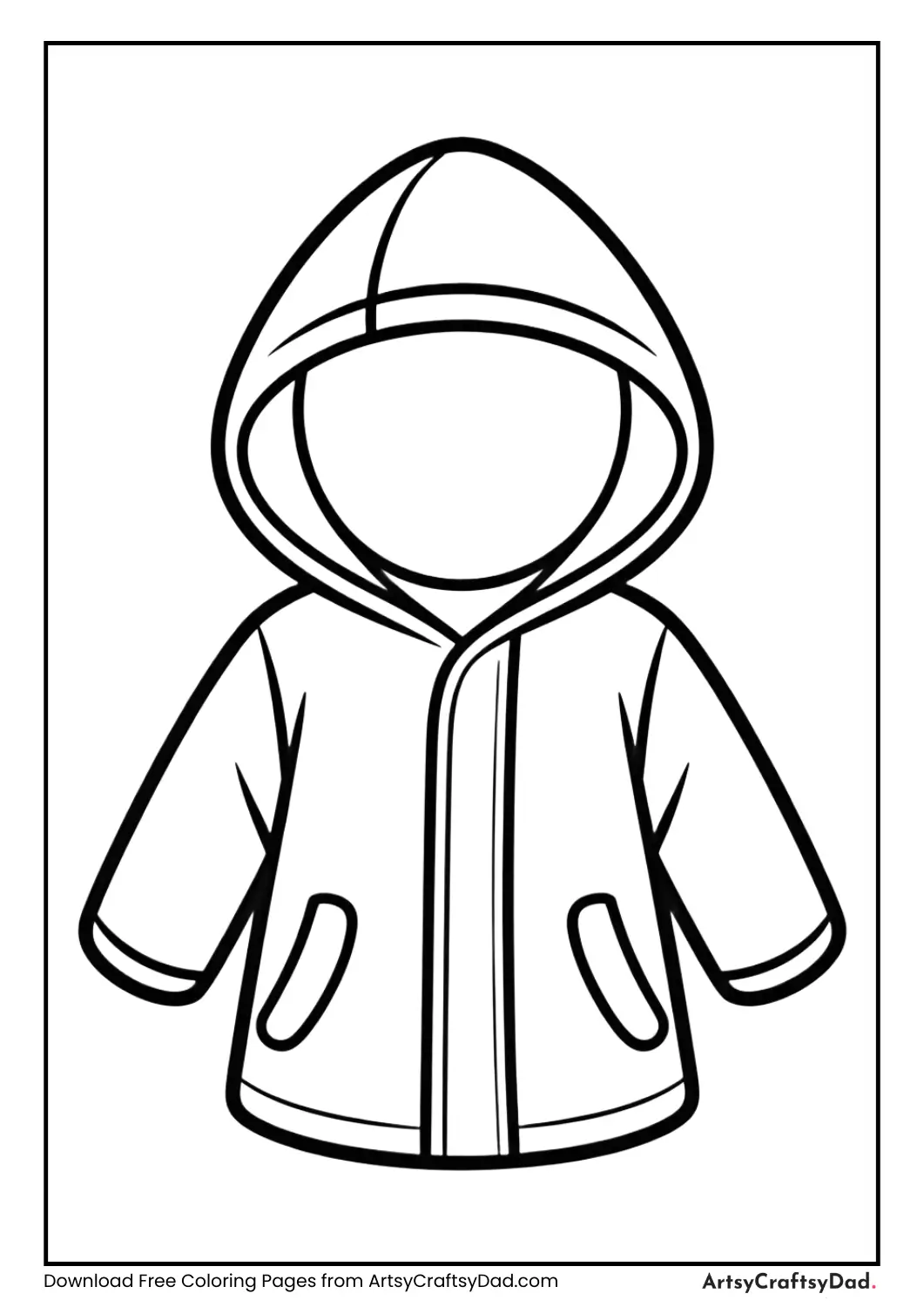 Black and white raincoat outline for coloring