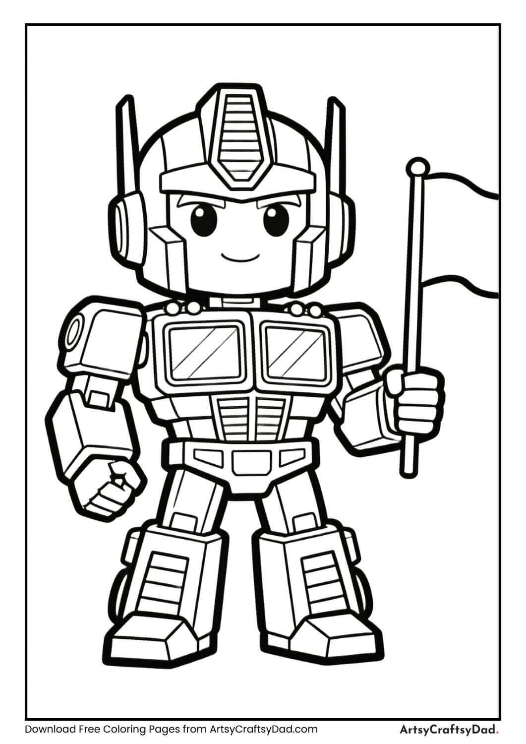 Transformers robot holding flag coloring page