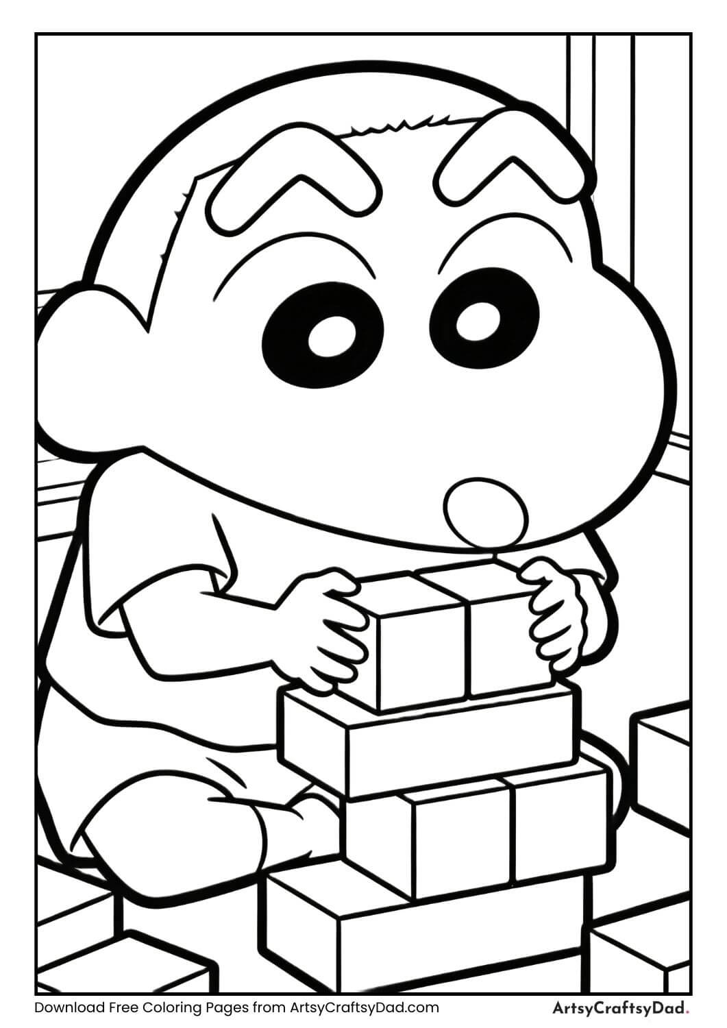 Shinchan playing with toys on the floor