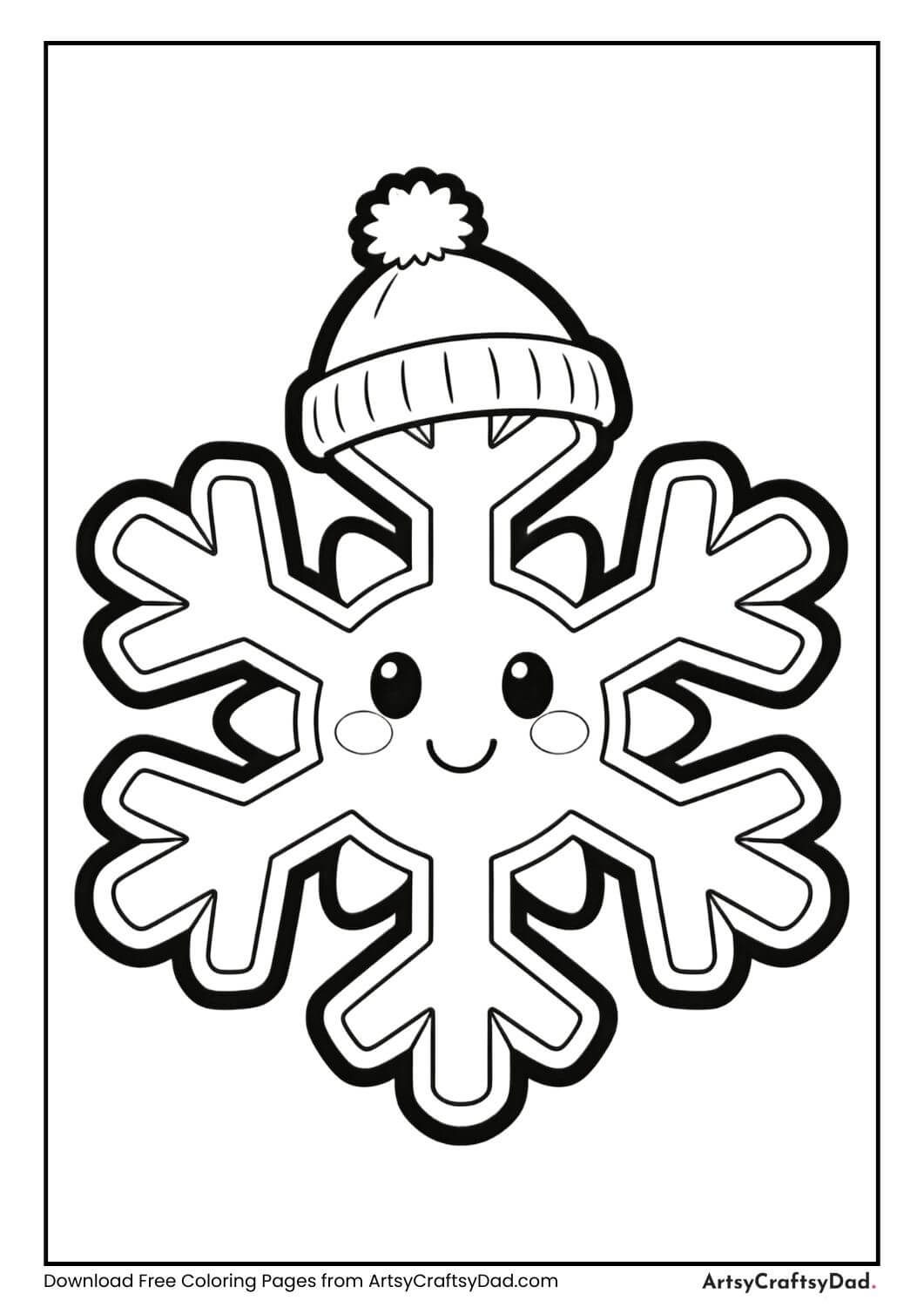 Snowflake wearing winter hat coloring page