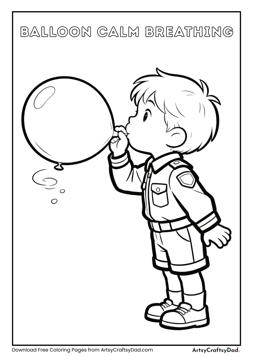 Child balloon breathing imagination coloring page