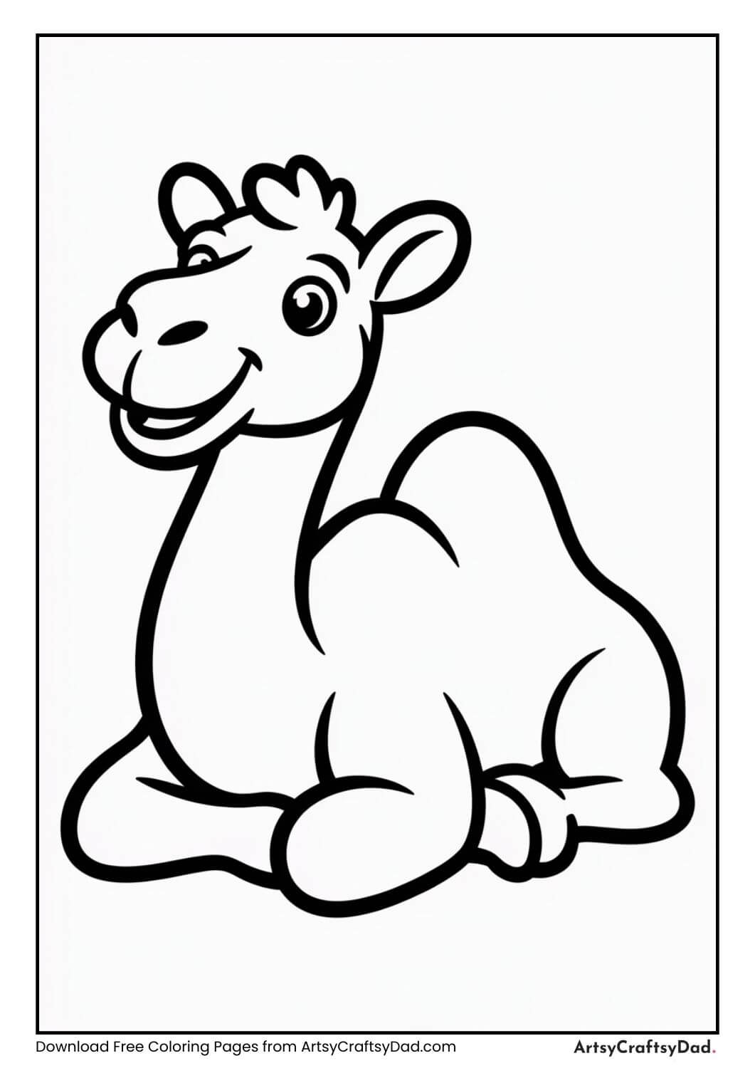 Black and white camel zoo animal coloring page for kids