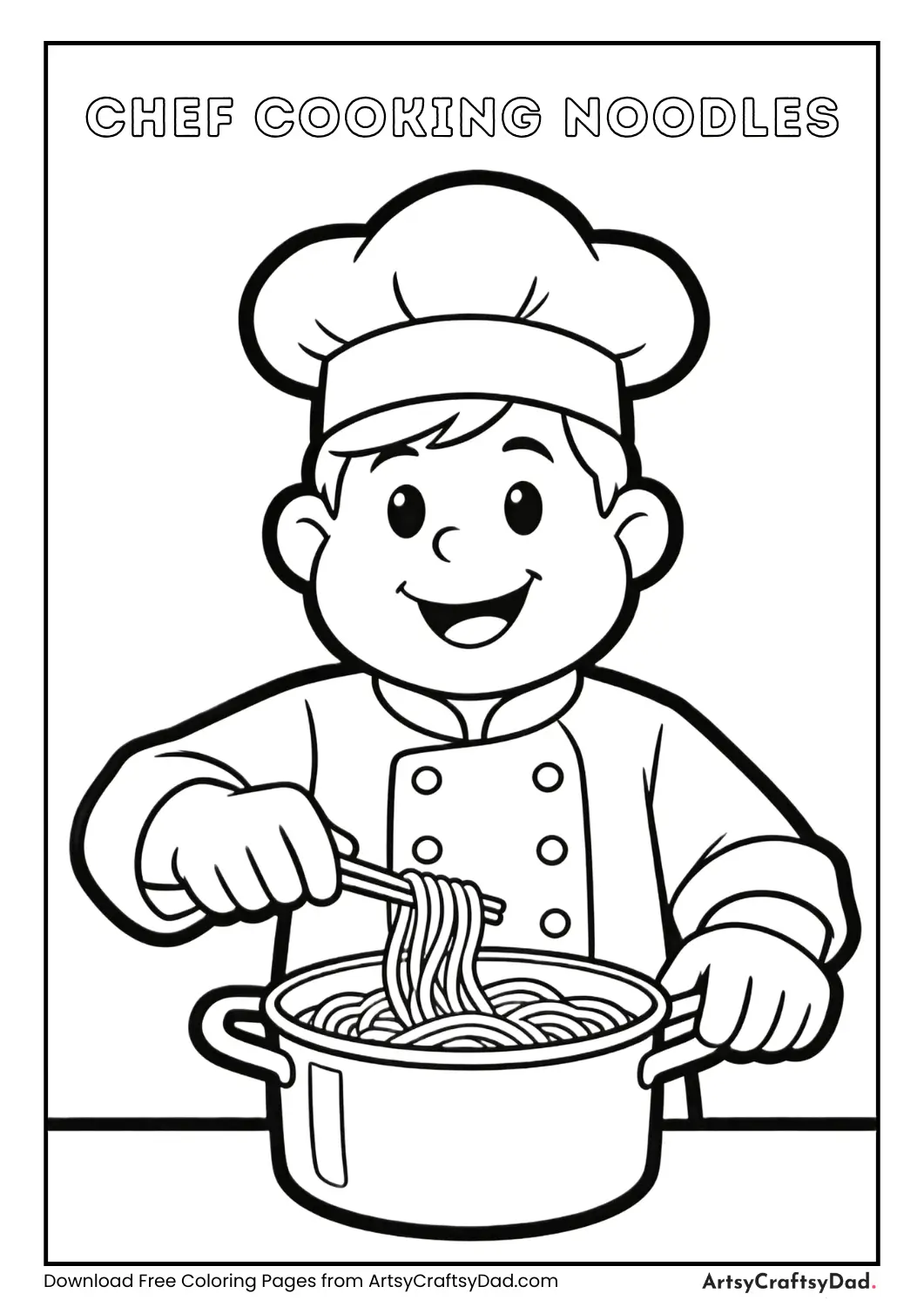 Chef cooking noodles coloring page