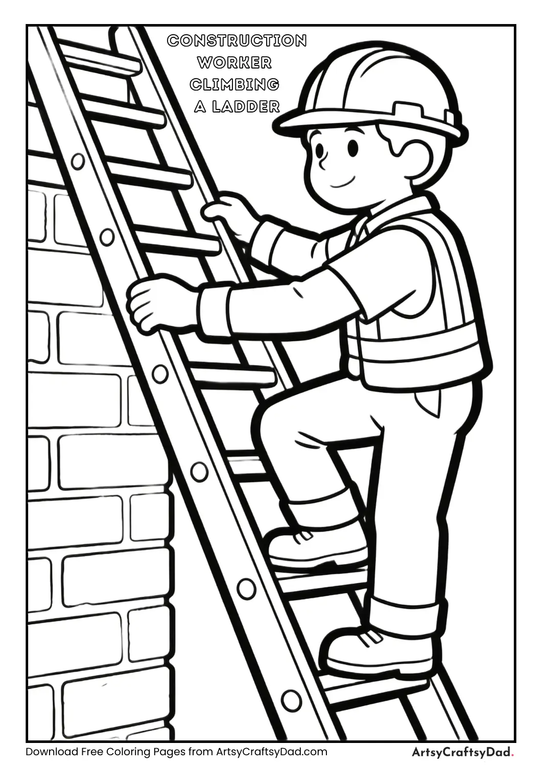 Construction worker climbing a ladder coloring page