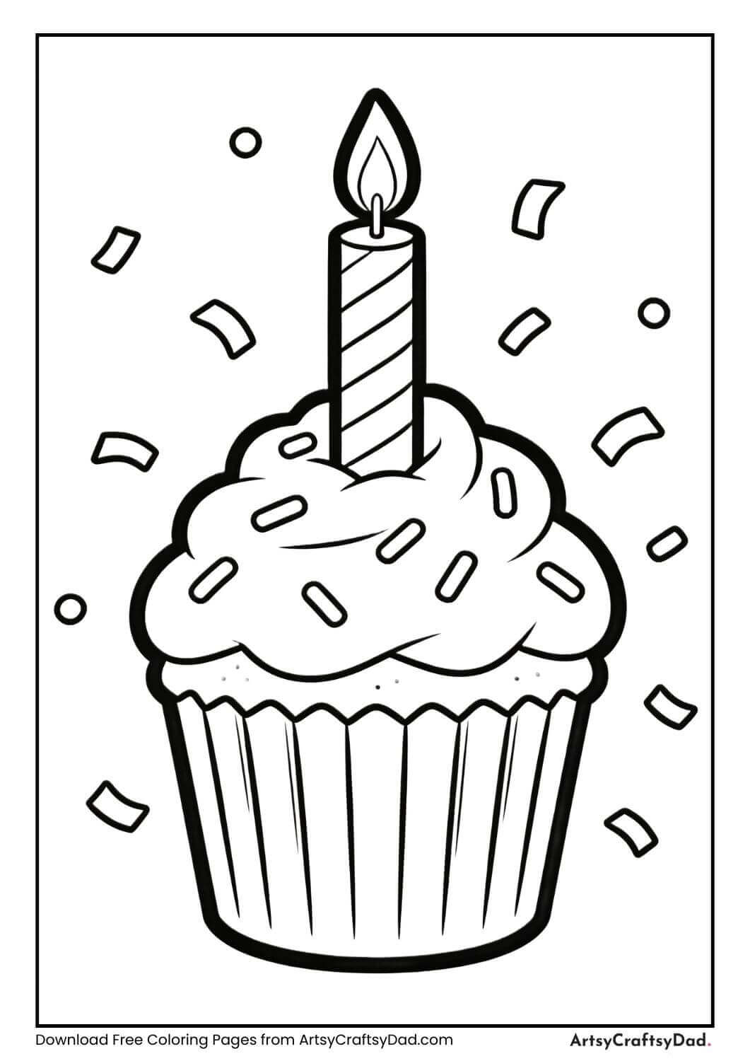 Cupcake birthday cake with confetti coloring page