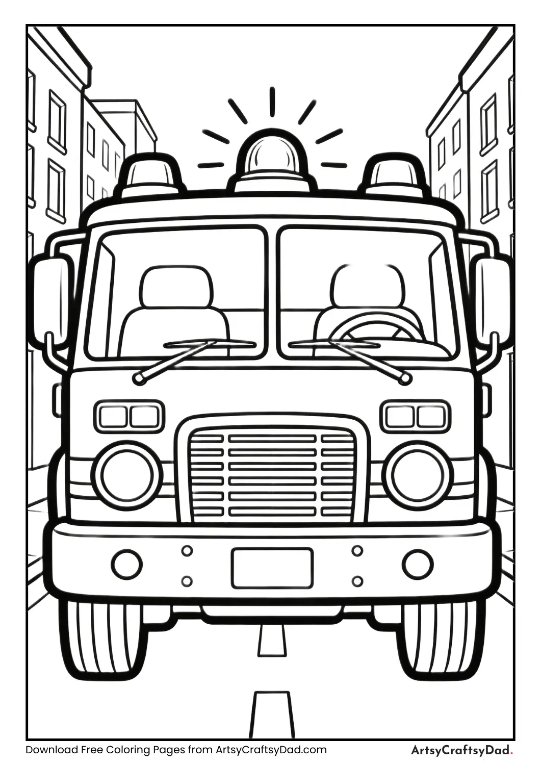 Fire truck driving down the street with sirens on.