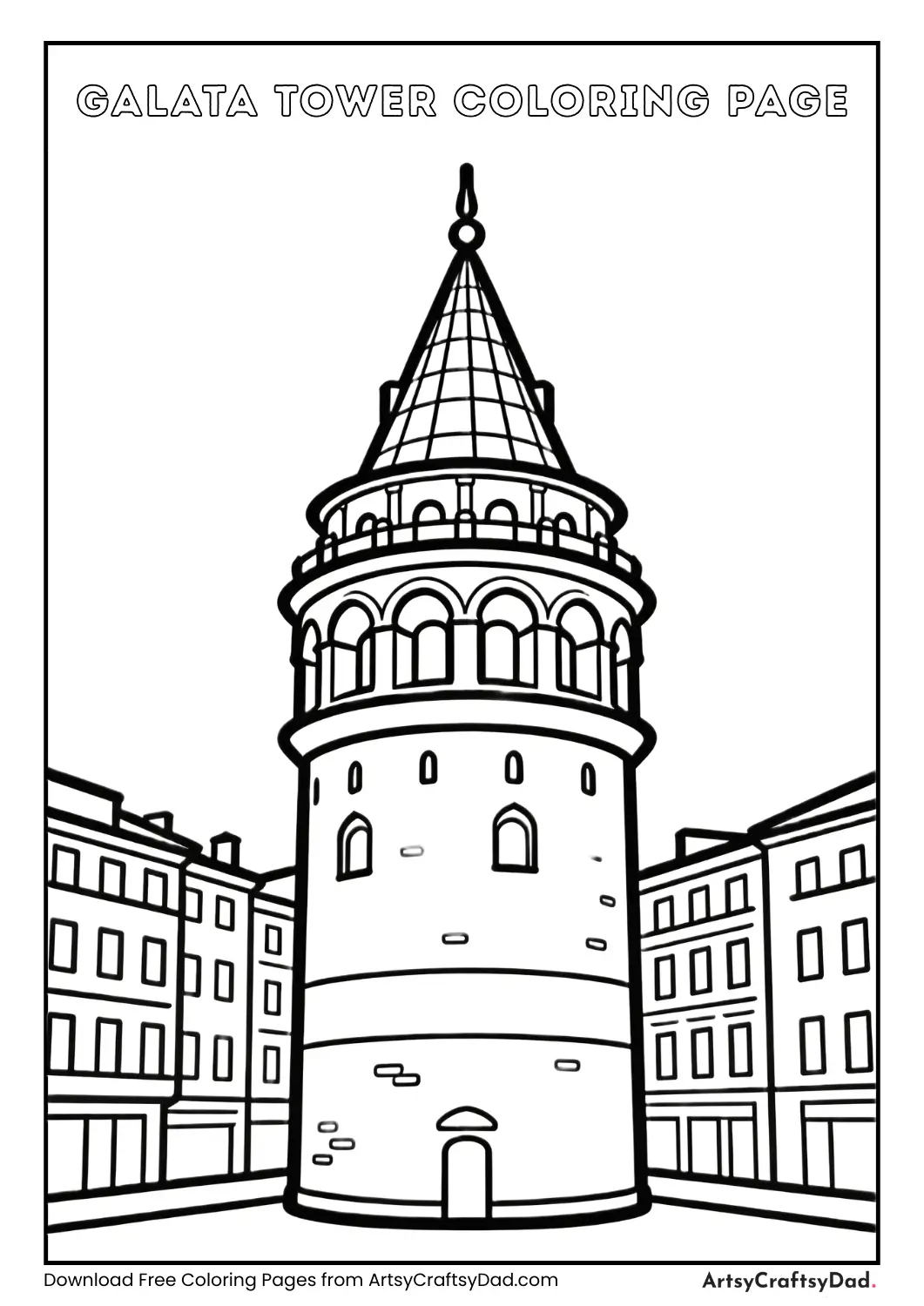 Galata Tower black and white coloring page for children