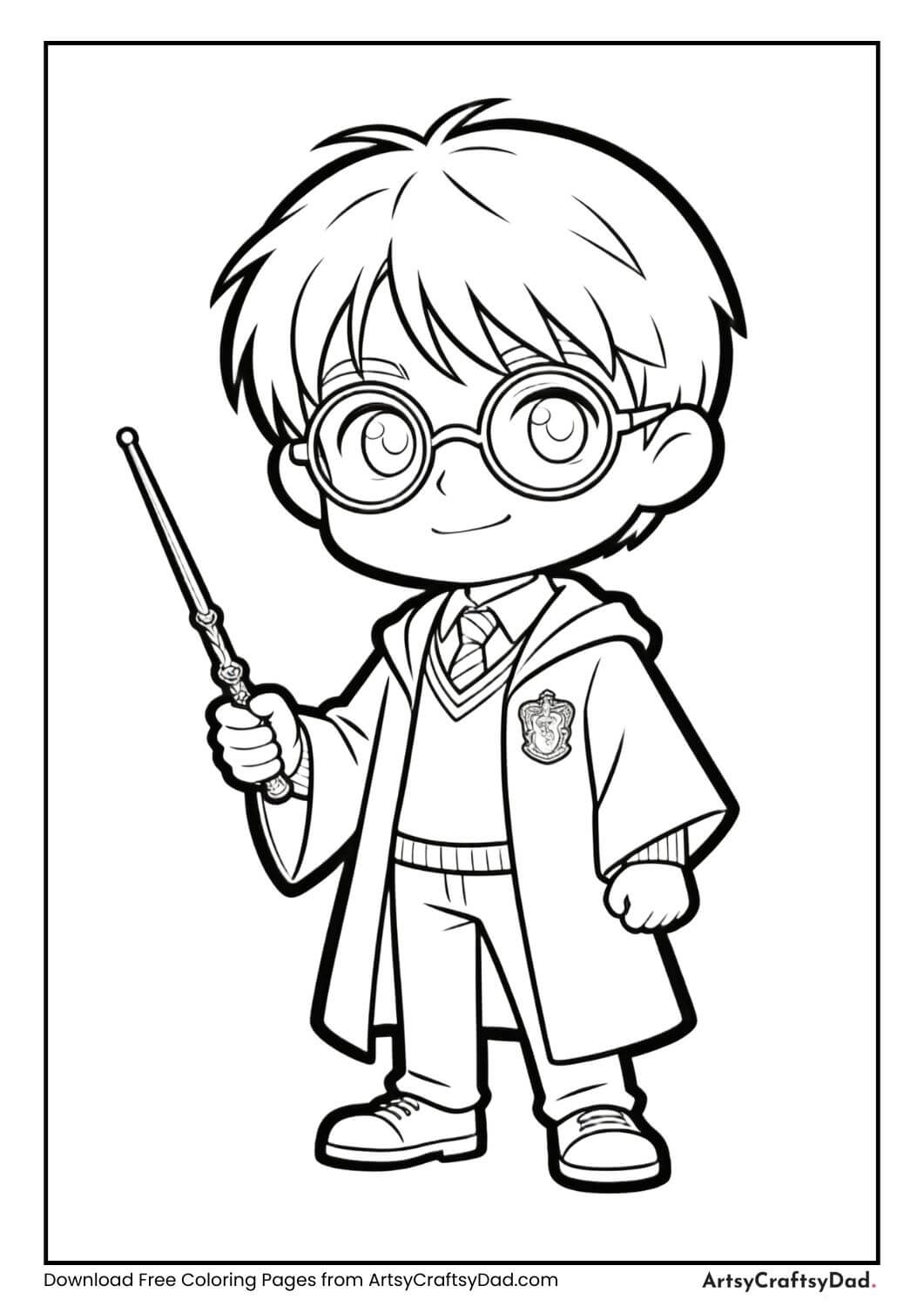 Harry Potter face with wand coloring page