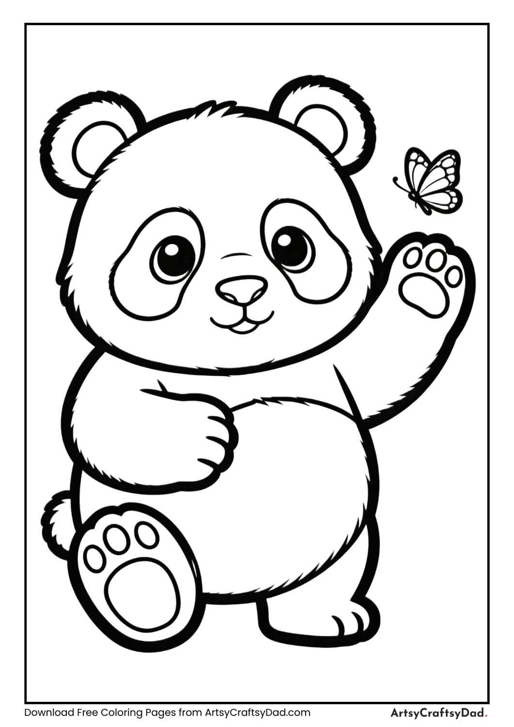 Panda and butterfly coloring page