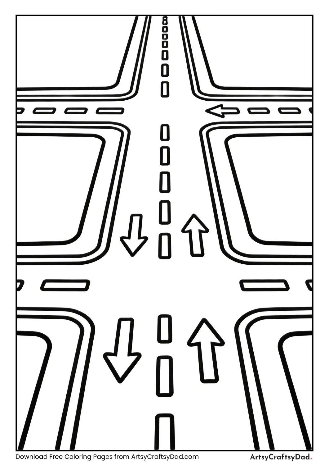 Road with clear lane markings and arrows in black and white.