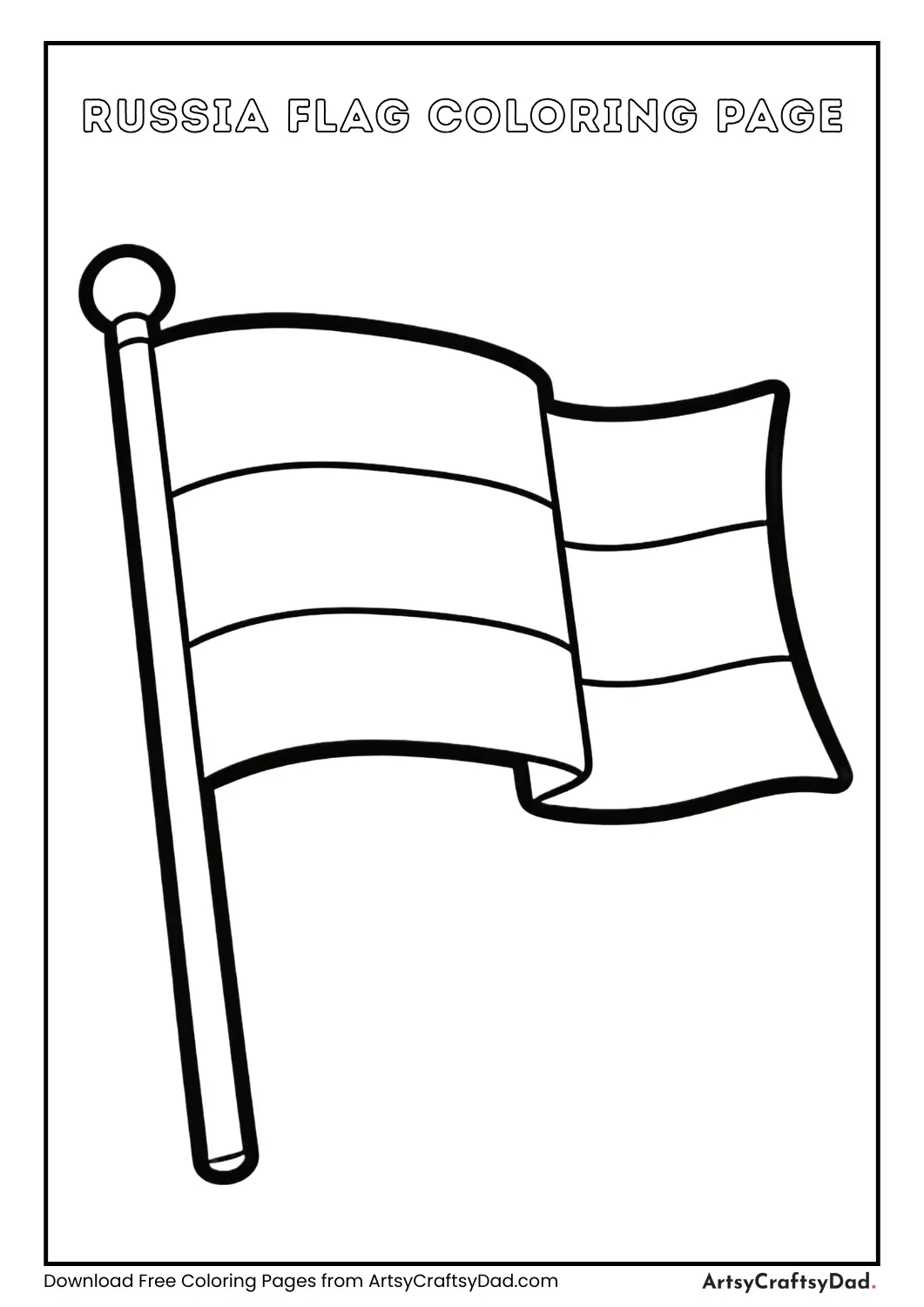 Black and white Russia flag coloring page for kids