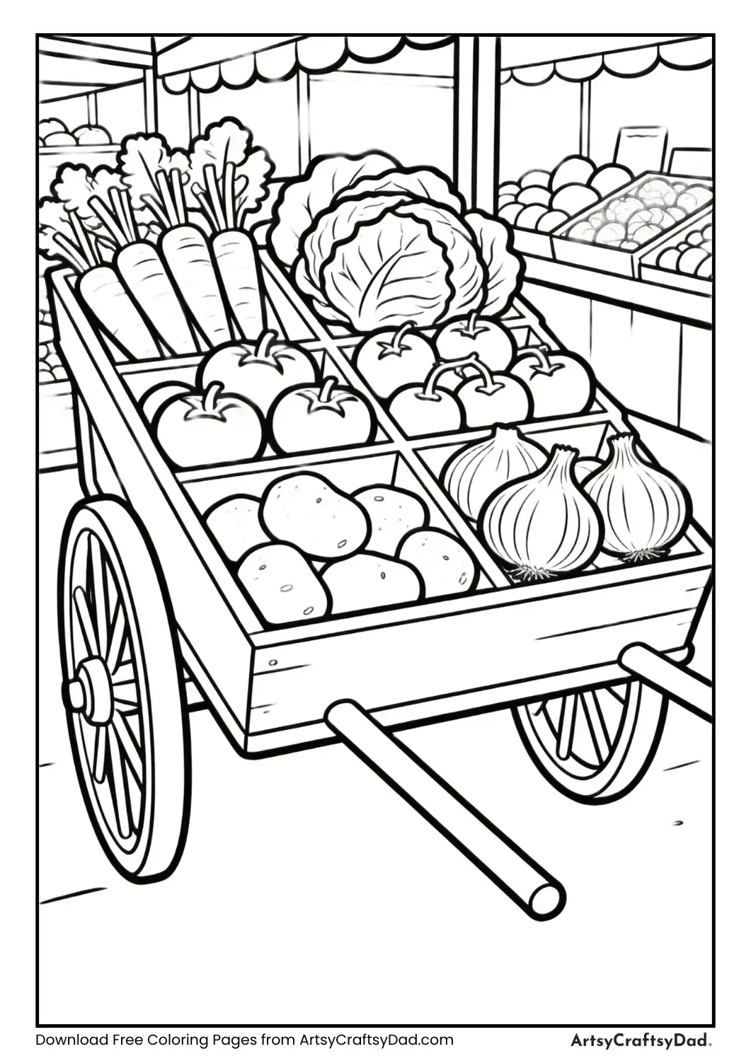 Vegetable cart in a market scene