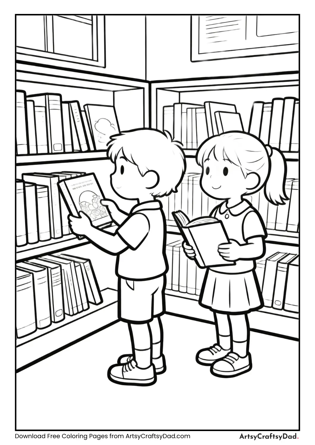 Students choosing books in classroom library