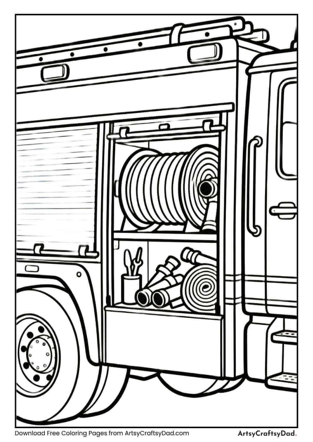 Fire truck open compartments coloring page