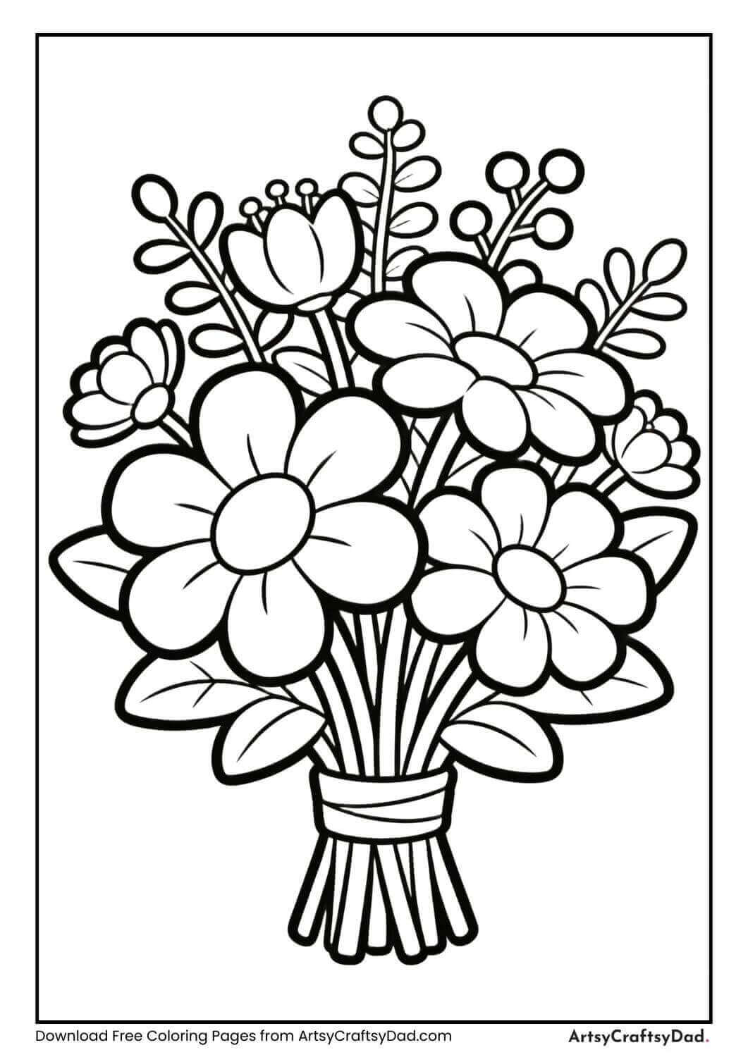 Garden style flower bouquet coloring page