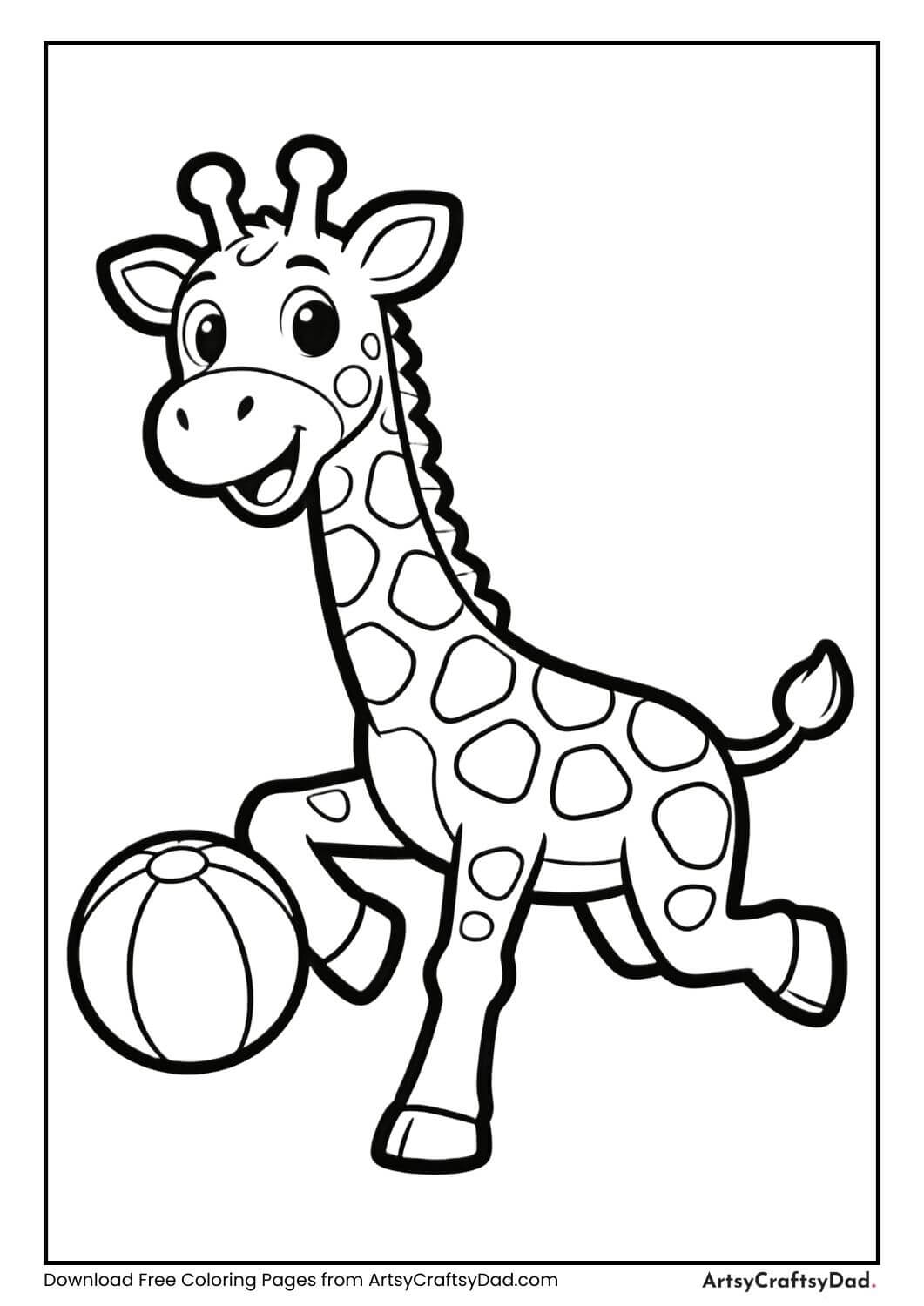 Giraffe playing with ball coloring page