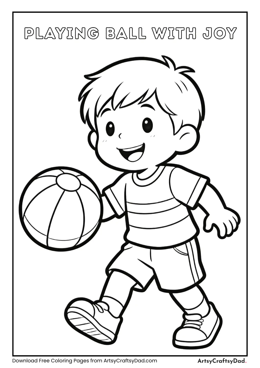 Happy child playing with ball coloring page