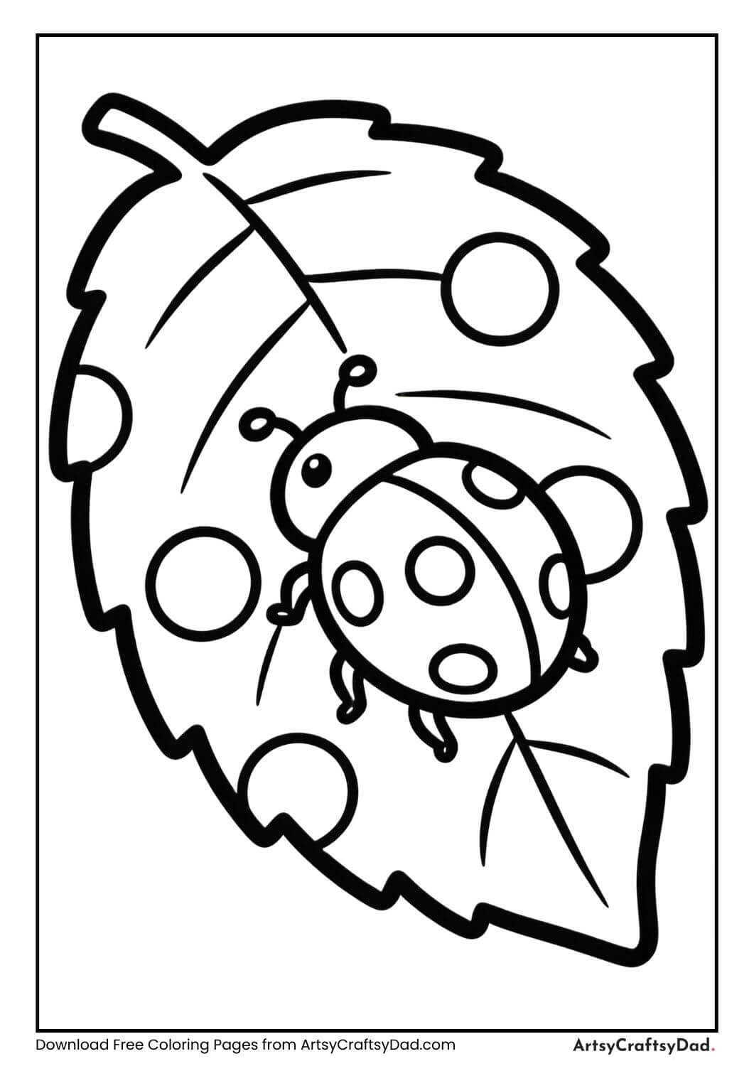 Ladybug sitting on leaf coloring page