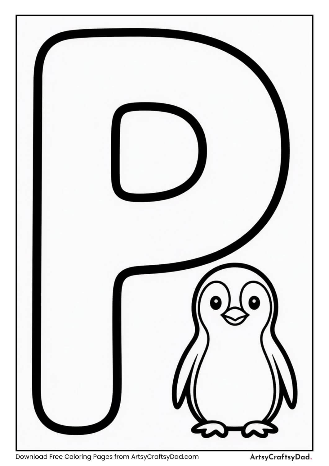 Alphabet P penguin coloring page