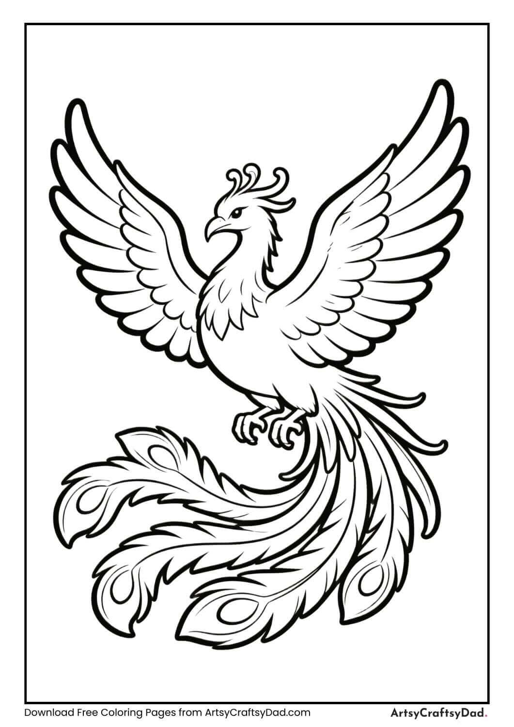 Phoenix flying coloring page
