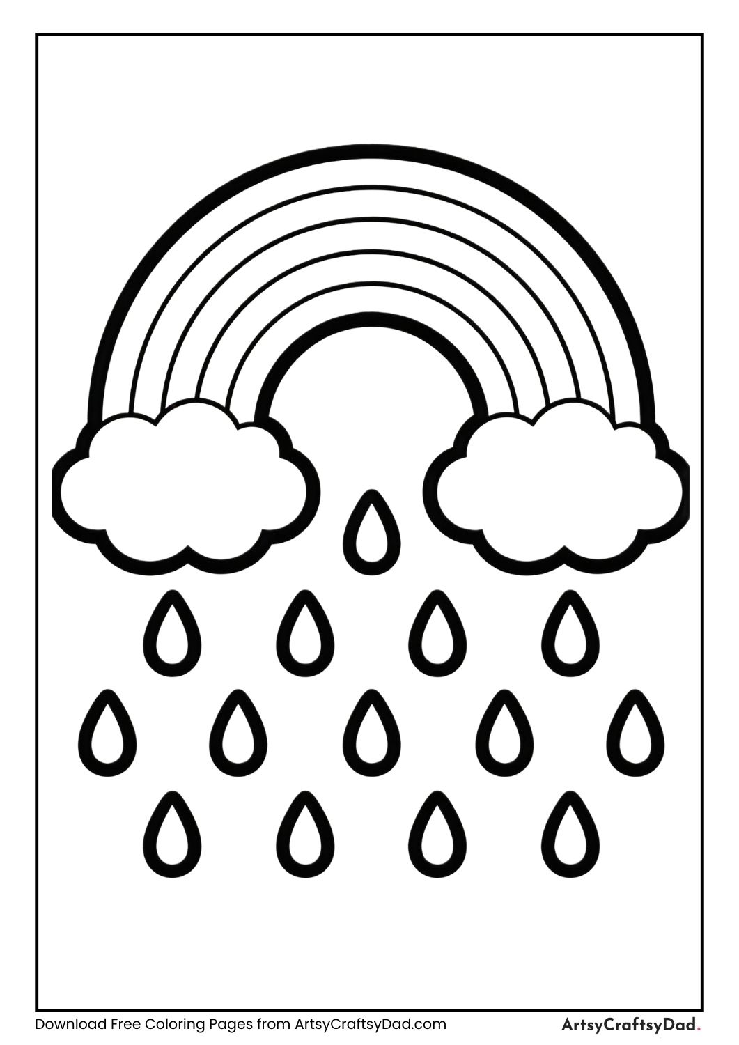 Rainbow with raindrops black and white coloring page