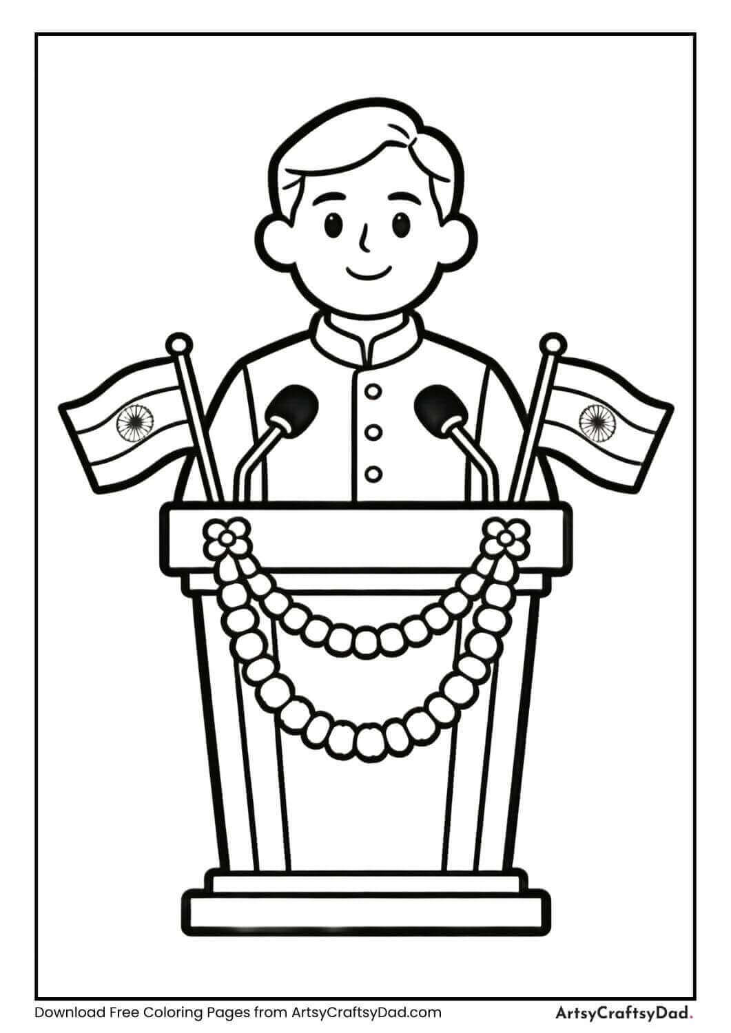 Republic Day speech podium coloring page