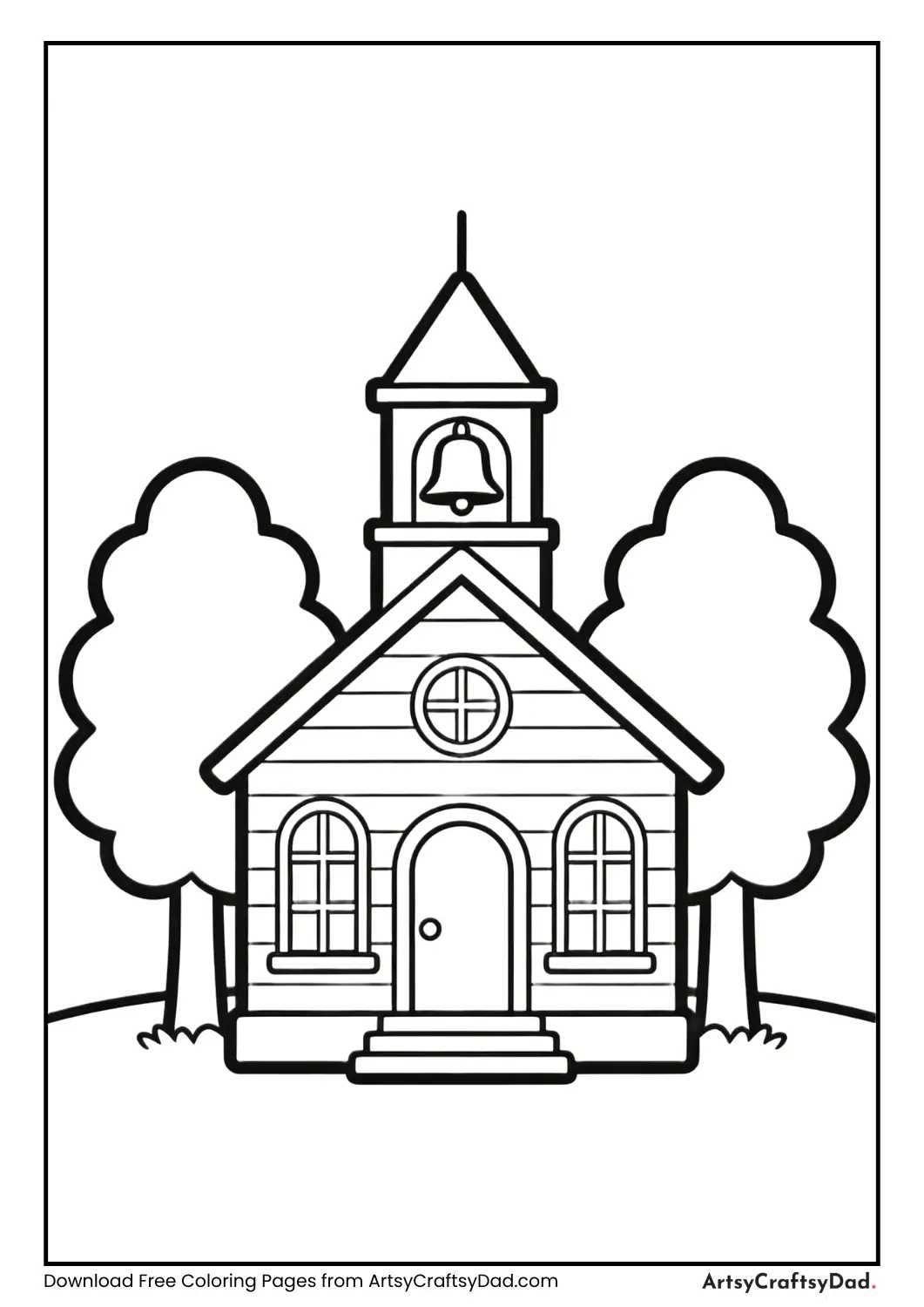 School building with bell tower coloring page