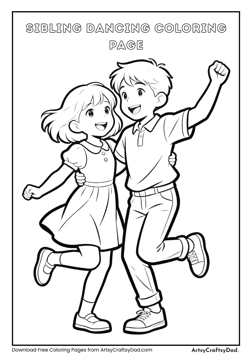 Two siblings dancing together coloring page