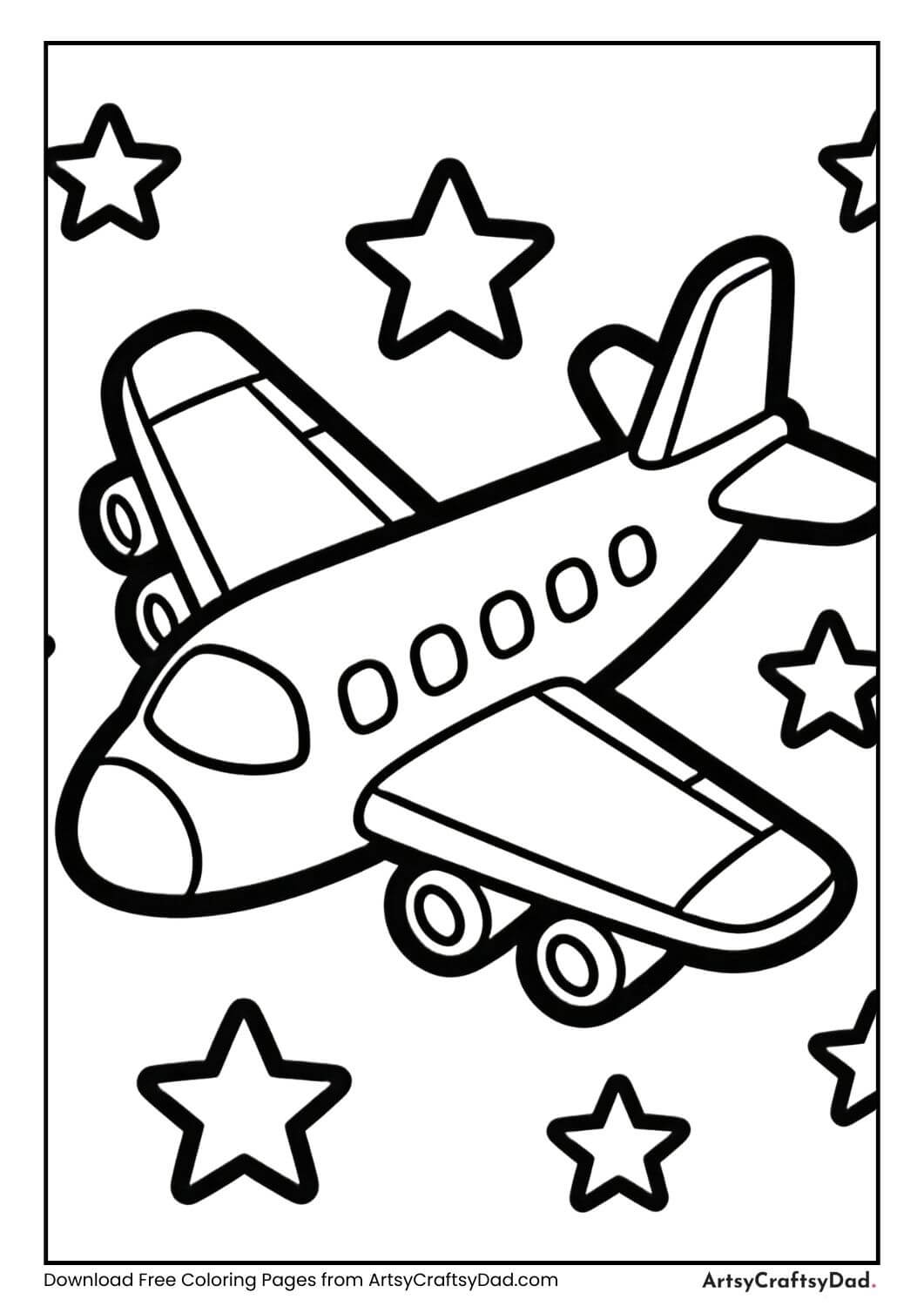 Cute airplane with stars coloring page
