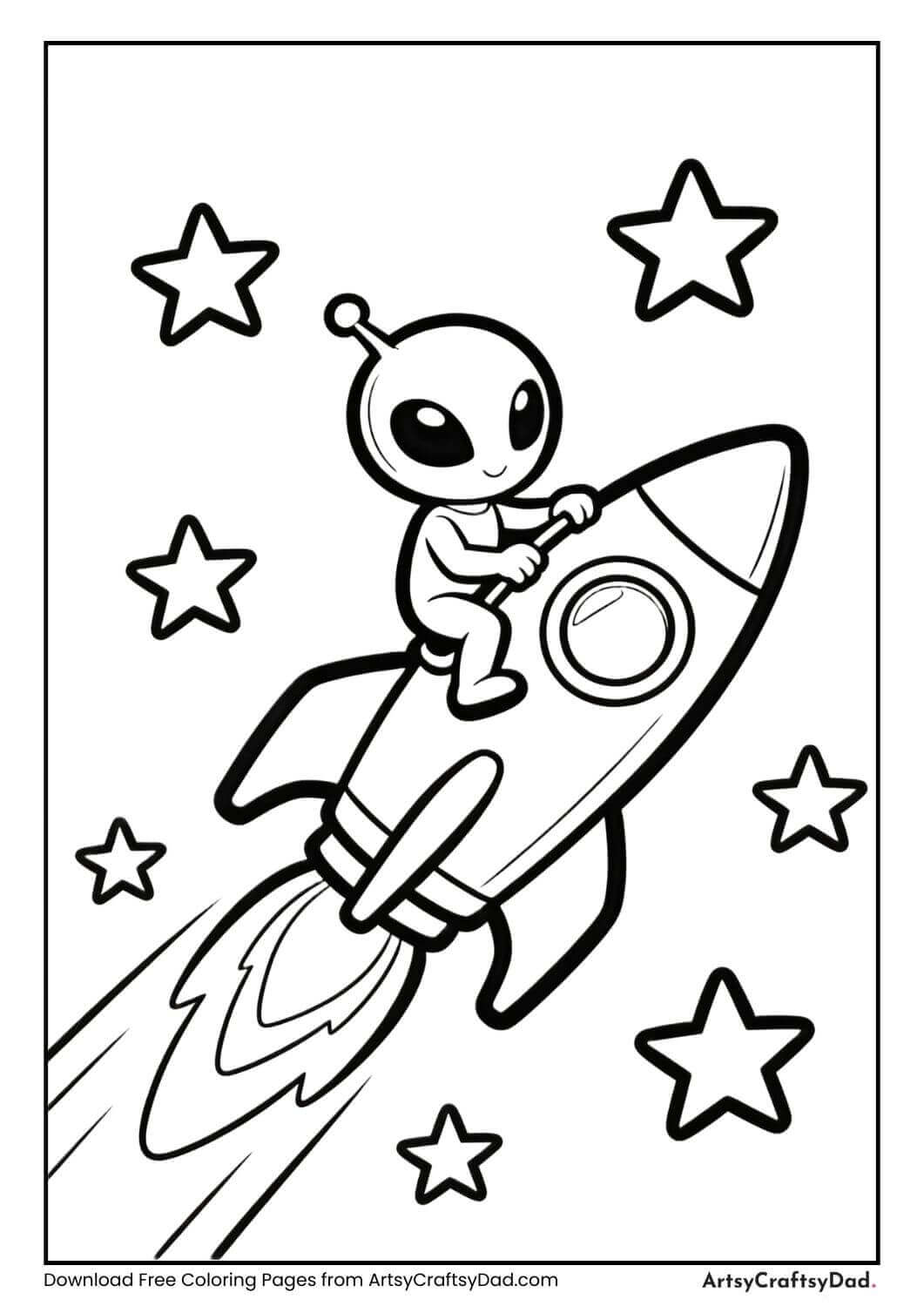 Small alien riding a rocket