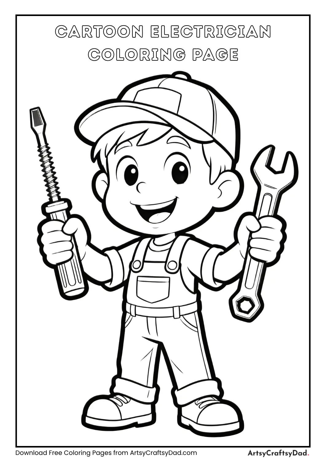 Cartoon electrician character coloring page