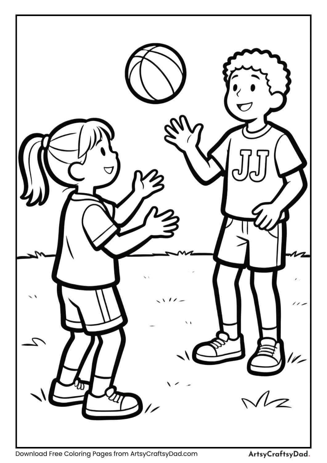 JJ playing ball with friend coloring page