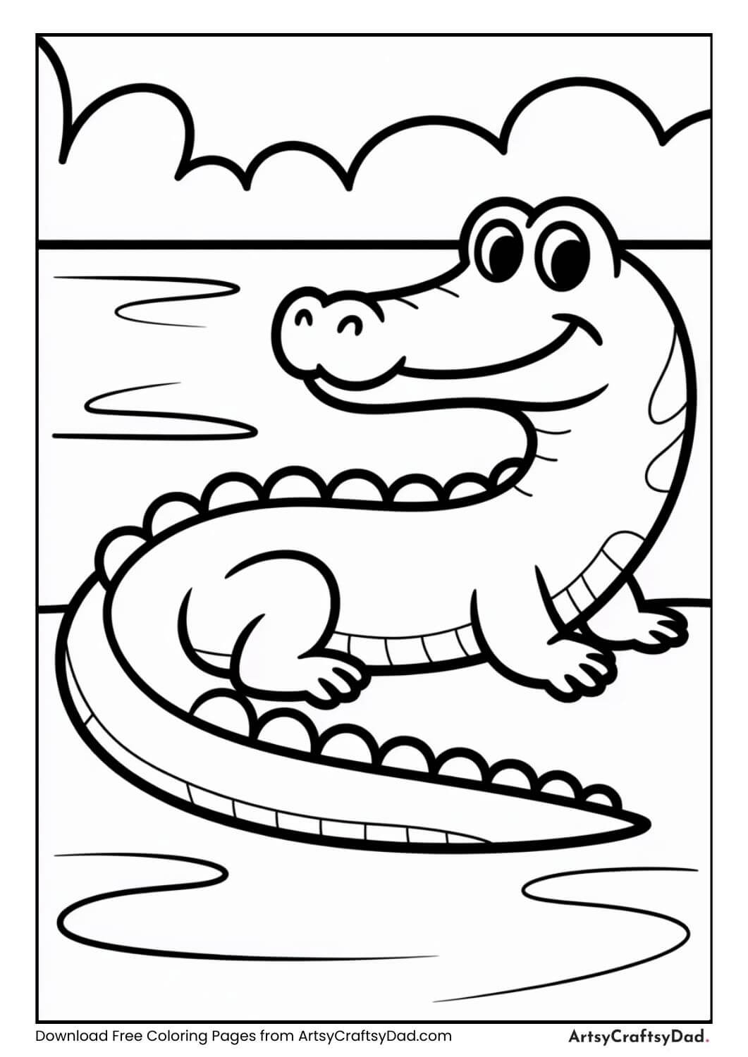 Black and white crocodile zoo animal coloring page for kids