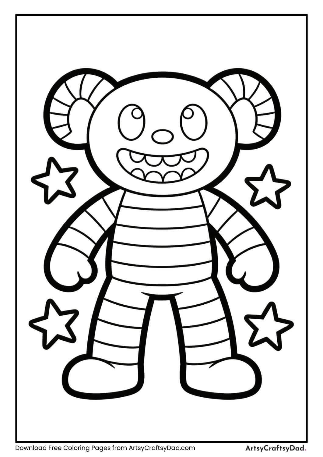 Huggy Wuggy with stars black and white coloring page