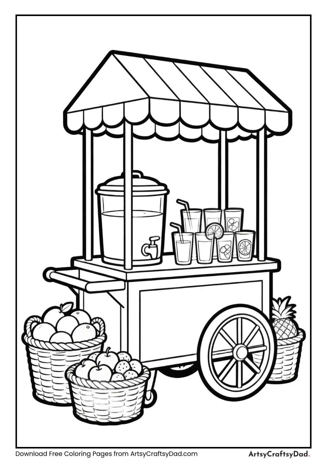 Juice stall with fruits and glasses