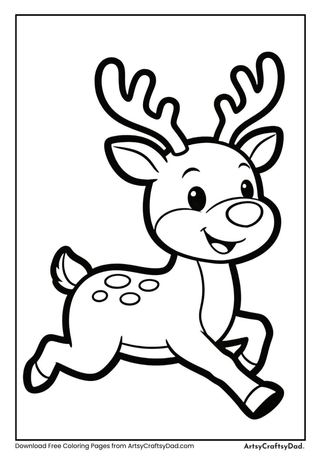Running reindeer black and white coloring page