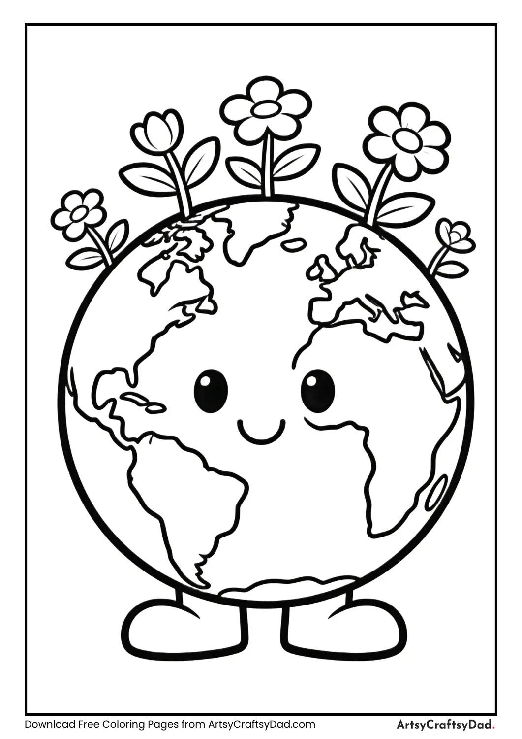 Earth growing plants and flowers coloring page