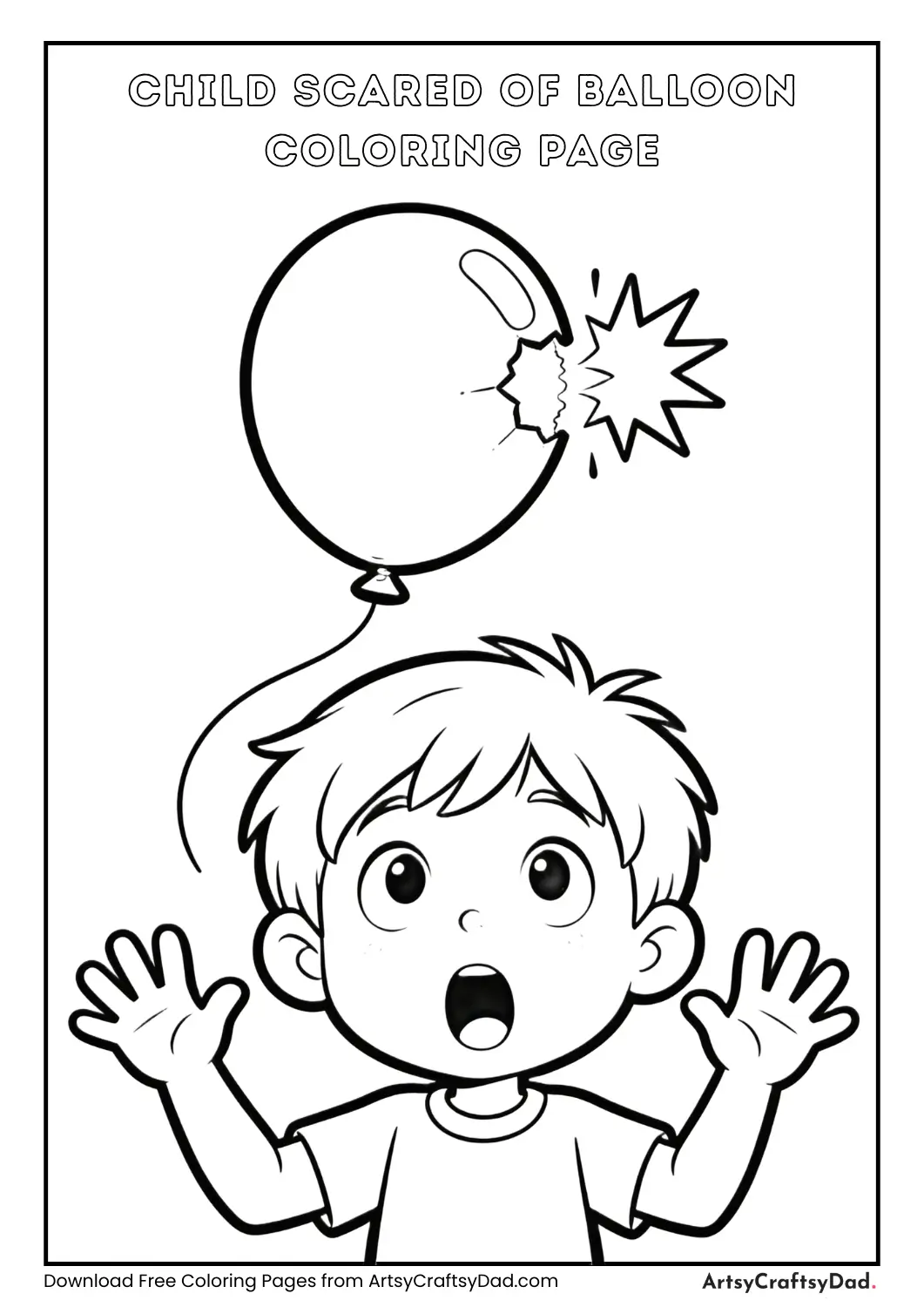 child scared of popping balloon coloring page