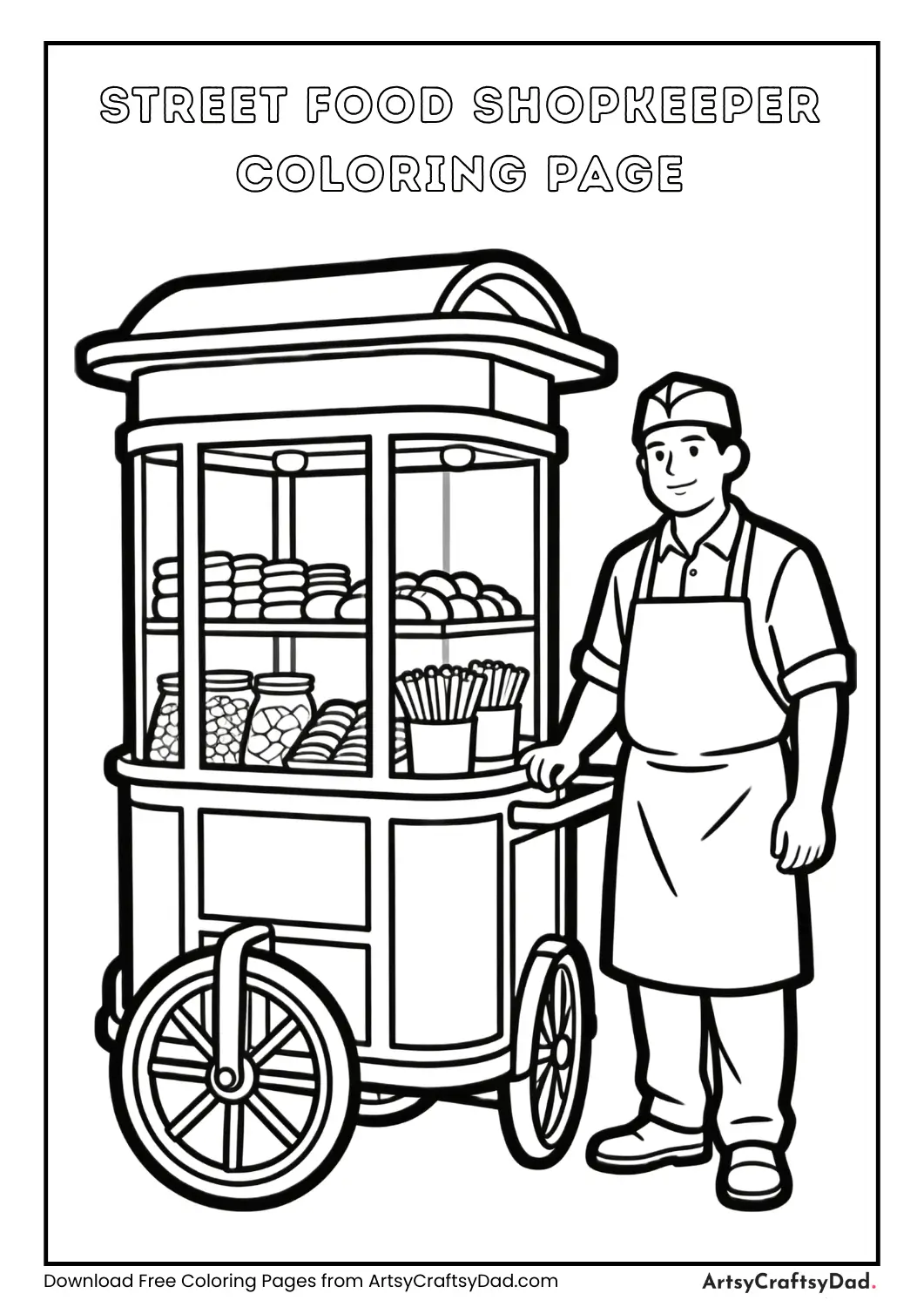 Street shopkeeper selling snacks coloring page