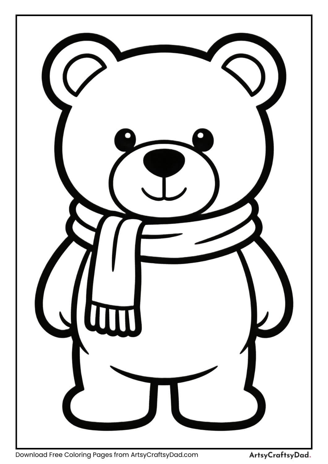 Teddy bear with scarf coloring page for kids