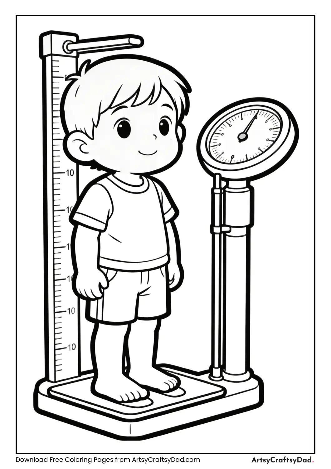Child sitting on scale to measure height and weight