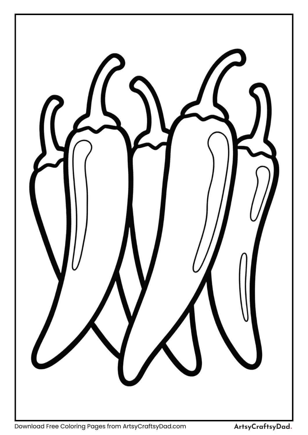 Black and white chili peppers coloring page for kids.