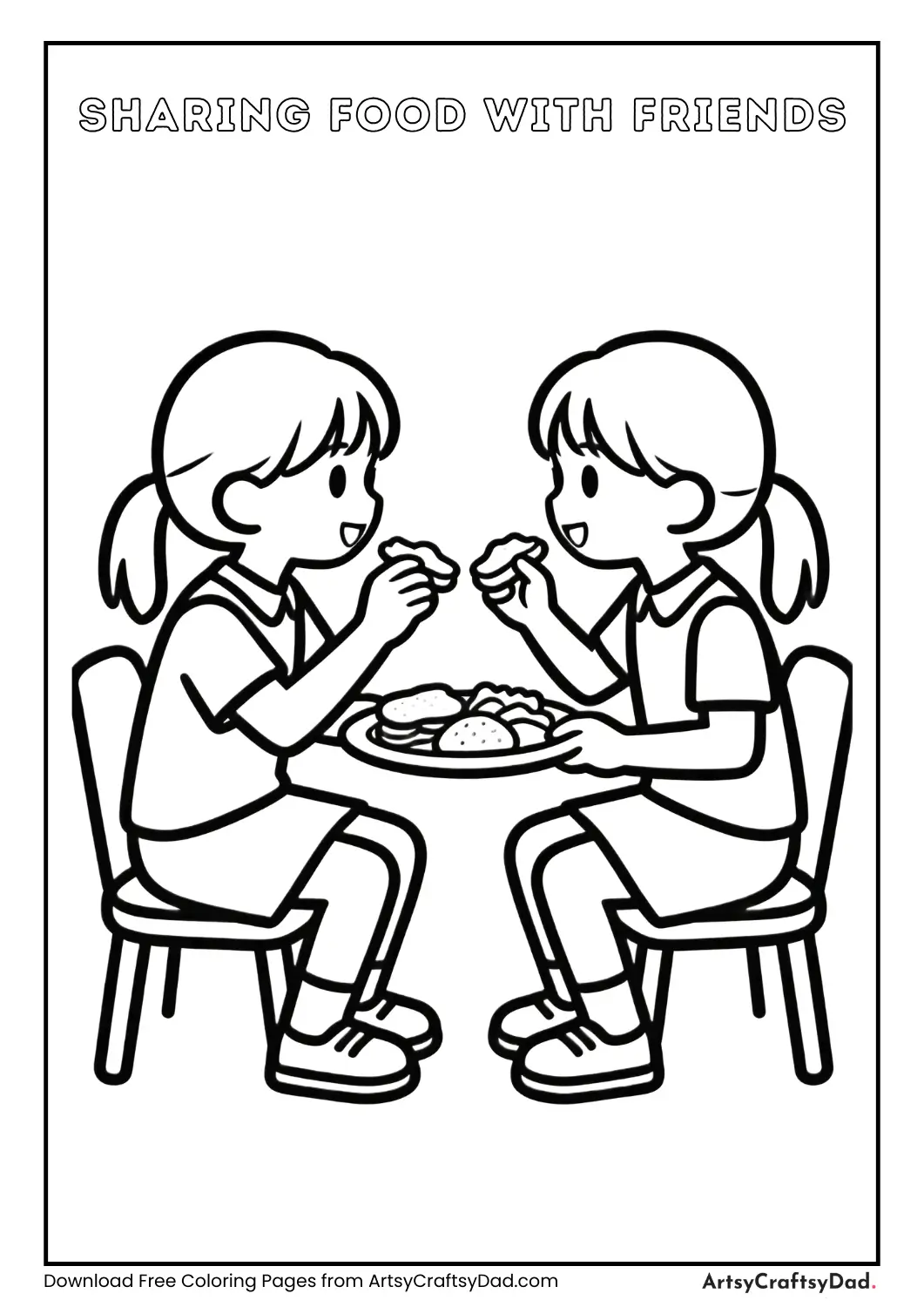 Child sharing lunch kindness coloring page