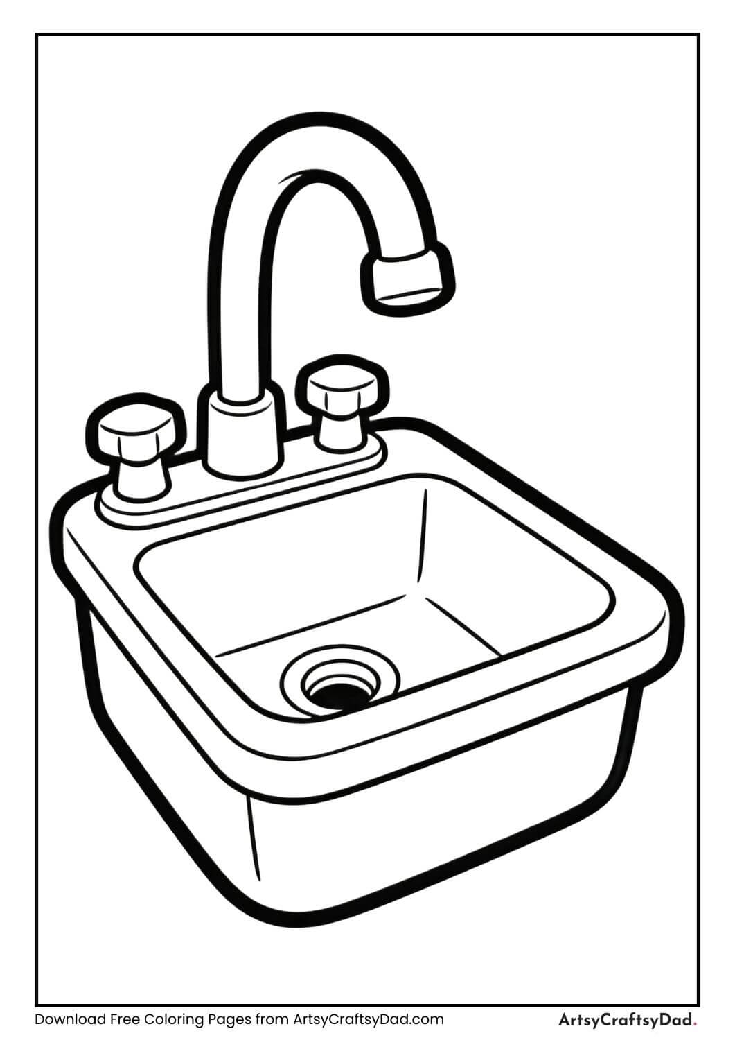Kitchen sink black and white coloring page