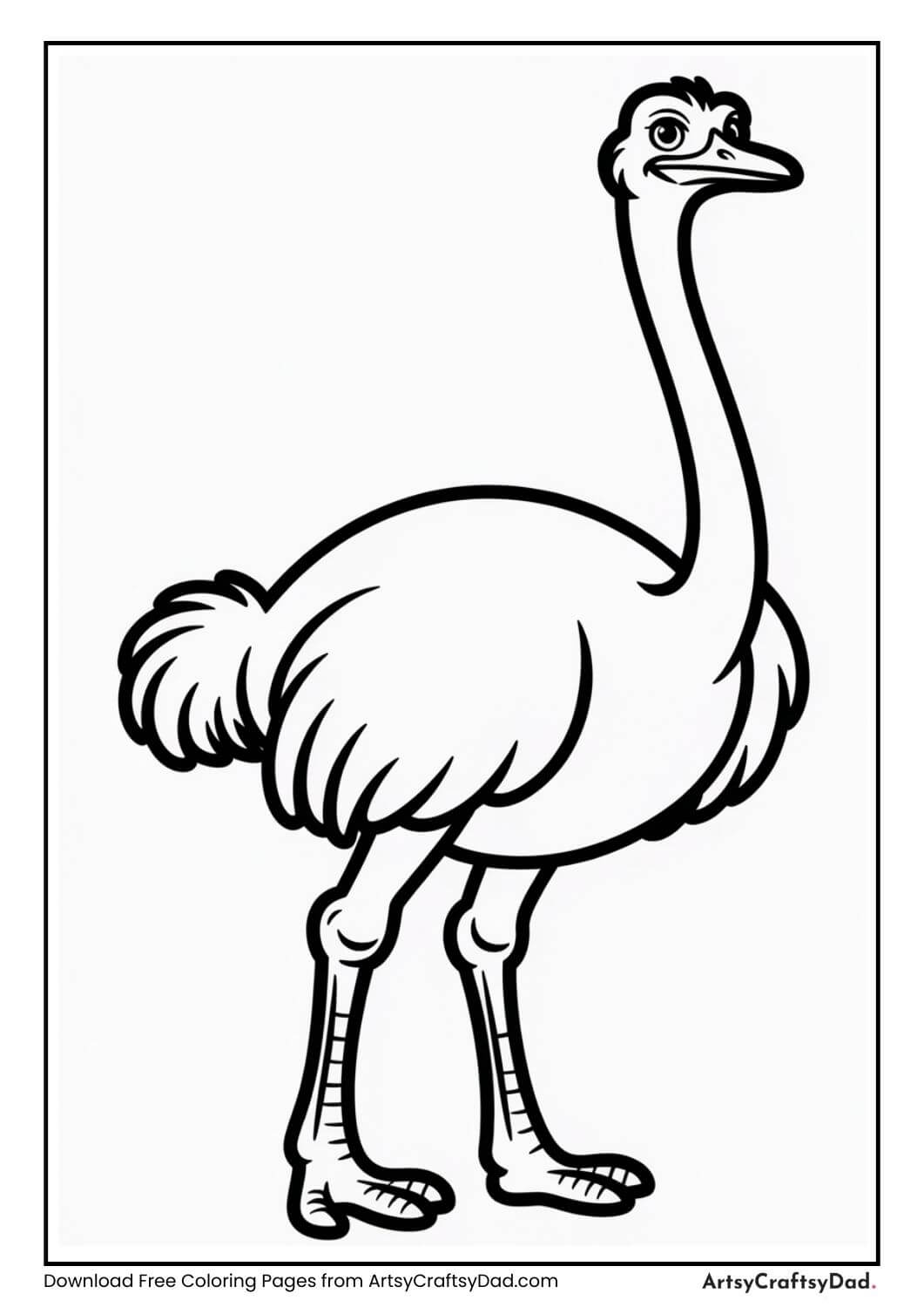 Black and white ostrich zoo animal coloring page for kids