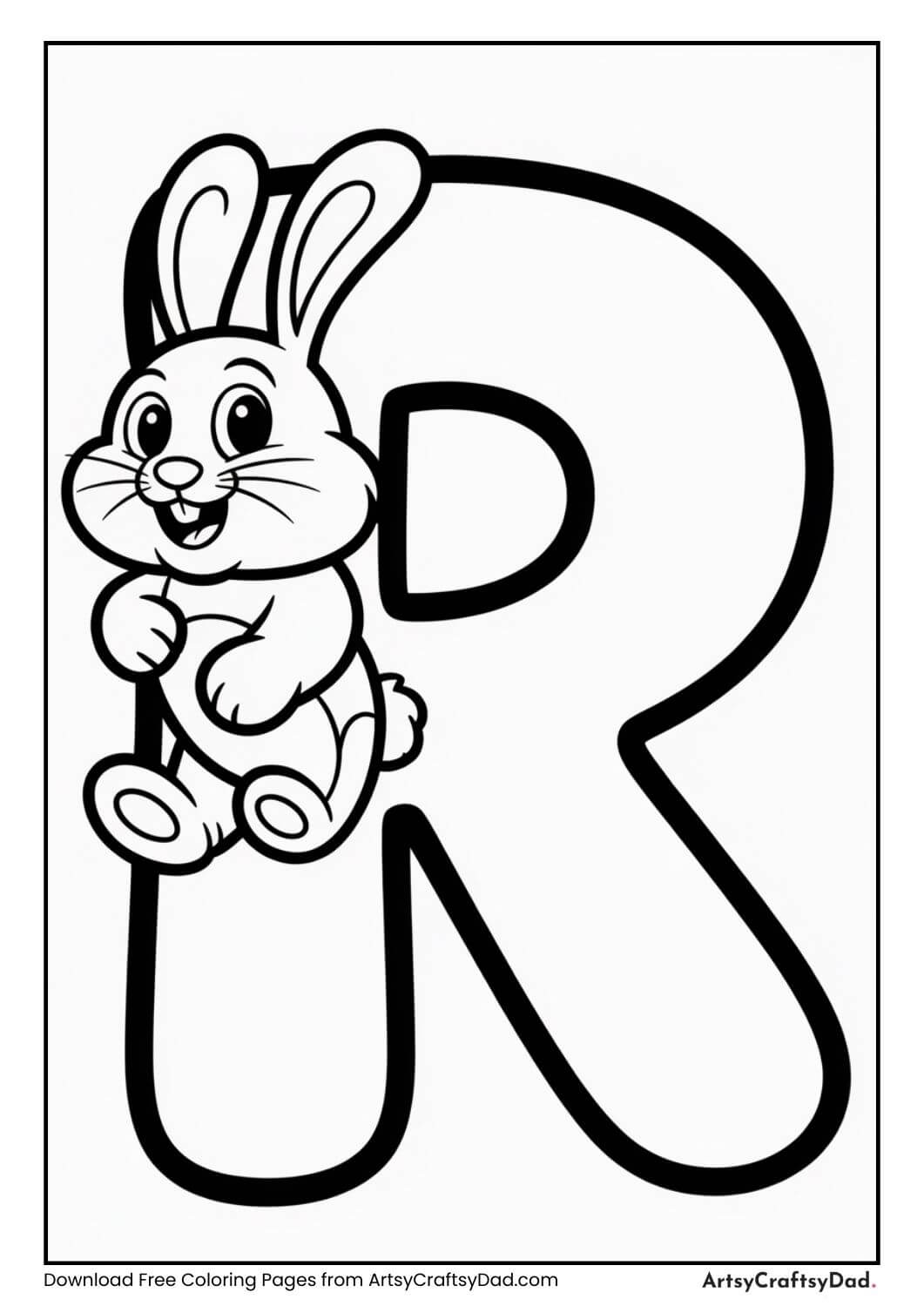 Alphabet R rabbit coloring page